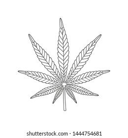 Cannabis Marijuana Hemp Outline. Isolated Hemp On White Background

