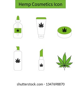 Cannabis, marijuana, hemp  vector Isolated line icons set. Hemp cosmetics flat modern icon.