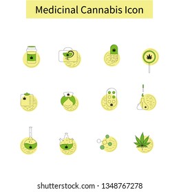 Cannabis, marijuana, hemp  vector Isolated line icons set. Medicinal cannabis flat modern icon.