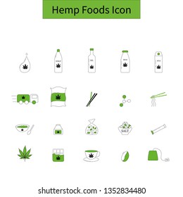 Cannabis, marijuana, hemp  vector Isolated line icons set. Hemp foods flat modern icon.