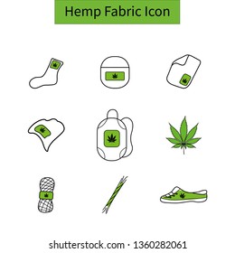 Cannabis, marijuana, hemp  vector Isolated line icons set. Hemp fabric flat modern icon.