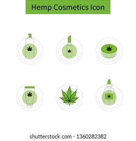 Cannabis, marijuana, hemp  vector Isolated line icons set. Hemp cosmetics flat modern icon.