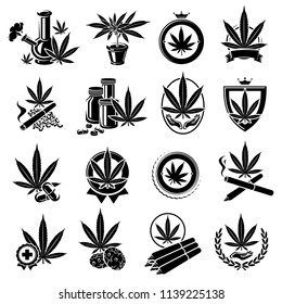 Cannabis, marijuana labels and elements set. Cannabis icon collection. Vector