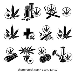 Cannabis, marijuana labels and elements set. Cannabis icon collection. Vector