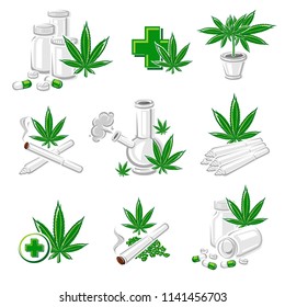 Cannabis, marijuana labels and elements set. Cannabis icon collection. Vector