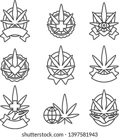 Cannabis, marijuana labels and elements set. Cannabis icon collection. Vector