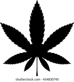 Cannabis or marijuana leaf black vector icon, illustration