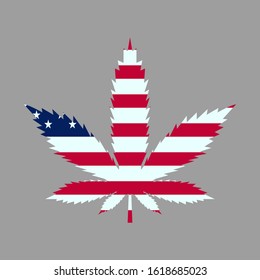 Cannabis (Marijuana) in Leaf Flat American Flag icon. Vector illustration 