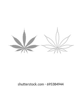 Cannabis (marijuana) leaf grey set icon .