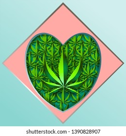 Cannabis (marijuana leaf) in the heart shape, vector illustration. EPS10/ILLUSTRATION