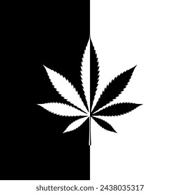 Cannabis or Marijuana Leaf Shape Composition in Contrast Color, Black White, can use for Wallpaper, Cover, Greeting Card, Decoration Ornate, Ornament, Background, Wrapping, Fabric, Textile, Fashion.