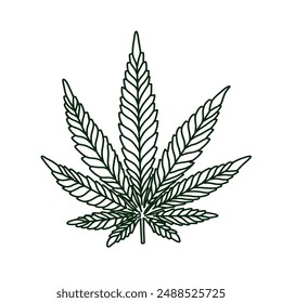 Ilustración vectorial de hoja de marihuana de cannabis en estilo dibujado a mano con contorno de garabato