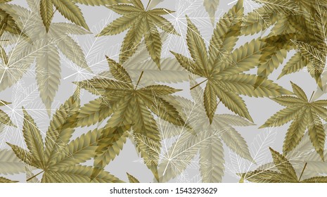 Cannabis Marijuana Leaves Gold Colour Seamless Stock Vector (Royalty