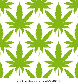 Cannabis or marijuana leaves seamless pattern. Vector illustration.