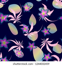 marihuana de cannabis reggae abstracto de patrón transparente para imprimir en papel de tapa de sublimación de tela folletos tarjetas pantalones ropa textiles pinceles sobre fondo azul burbujas multicolores