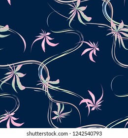 cannabis marijuana seamless pattern leaves nature feminine delicate ornament with abstract art brush on blue background for textile print sublimation stencil