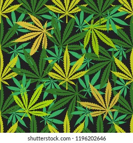 Cannabis marijuana seamless pattern. Minimalist style decorative elements for apparel design prints wrapping paper. Vector illustration.