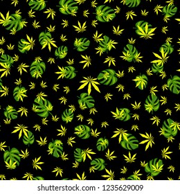 cannabis marijuana seamless pattern on a black background cannabis leaves
fabric pattern yellow green small tropical leaves