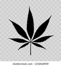 Cannabis or Marijuana sign  vector  Black icon on transparent background.