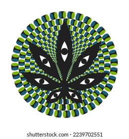 Cannabis Marijuana. Vector illustration. Leaf weed icon sign. For decoration, a beautiful art. Hippie, psychedelic.