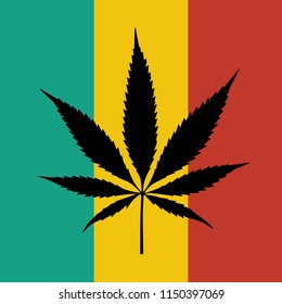 Cannabis or Marijuana  vector leaf with  Green Yellow Red  color Background