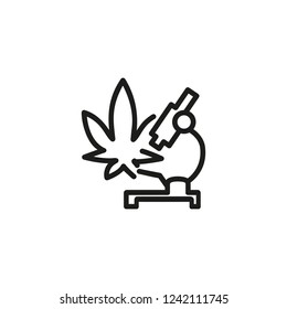 Cannabis with microscope line icon. Research, exploration, laboratory. Cannabidiol concept. Vector can be used for topics like botany, chemistry, science