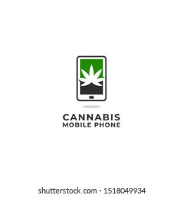 Cannabis Mobile Phone Logo Vector Icon Illustration