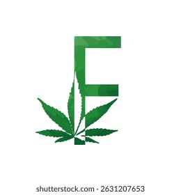 Monograma de canábis, letra latina F sobre fundo branco
