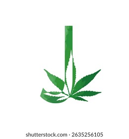 Monograma de cannabis, letra latina J sobre fundo branco