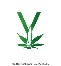 Monograma de cannabis, letra latina Y sobre fundo branco