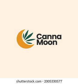 cannabis moon crescent sophisticated aesthetic logo vector icon illustration