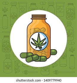 Cannabis natural medicine supplies cartoons. vector illustration graphic design.