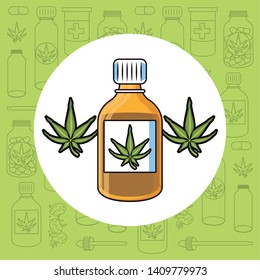 Cannabis natural medicine supplies cartoons. vector illustration graphic design.