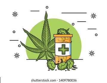 Cannabis natural medicine supplies cartoons. vector illustration graphic design.