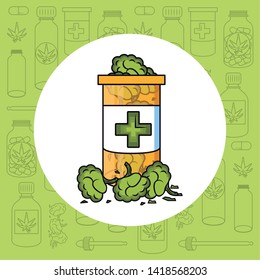 Cannabis natural medicine supplies cartoons vector illustration graphic design