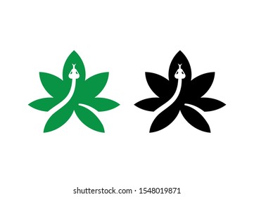 Cannabis with Negative Space Snake. Abstract Sign, Emblem, Icon or Logo Template. Cannabis Snake logo