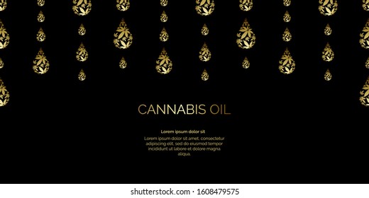 Cannabis oil drop seamless vector pattern border