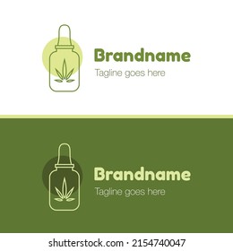 Cannabis Oil Logo Template, CBD Fluid Medicine Business Logotype, Cannabinoid Modern Company Vector Icon Design, Medical Weed Store Branding, Isolated On Background.