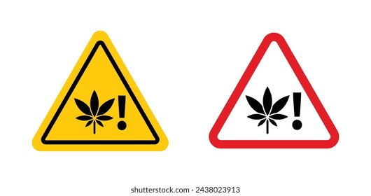 Warnschild für Cannabis-Verpackungen. das kalifornische Warnzeichen. Das Dreiecksschild für Unkrautgefahr ist gelb. CBD-Marihuana hinterlässt ein Etikett.
