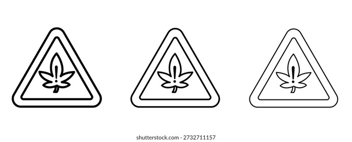 Plantilla de diseño de logotipo de Vector de signo de advertencia de embalaje de cannabis. Gráficos de trazo editables.
