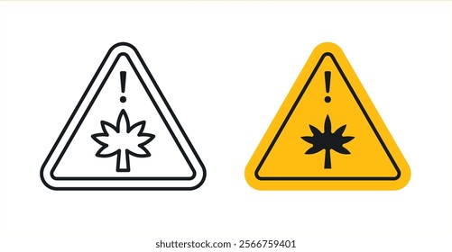 Cannabis packaging warning signs in black outline, solid and colored style