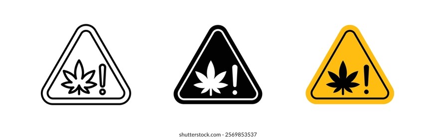 Cannabis packaging warning signs flat and linear vector illustration on white background.