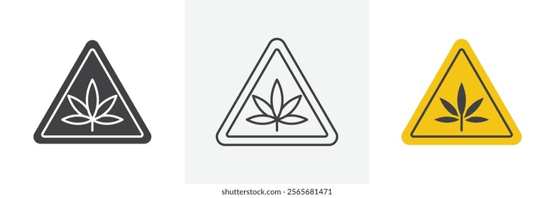 Cannabis packaging warning signs set in black and colored versions