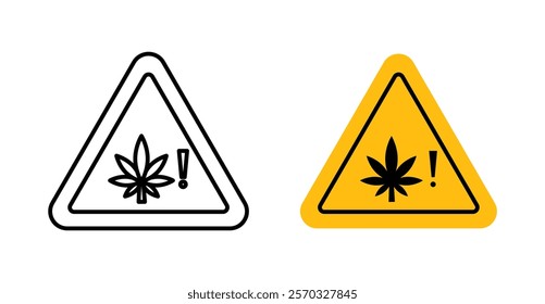 Cannabis packaging warning signs vectors set in black. line and flat versions