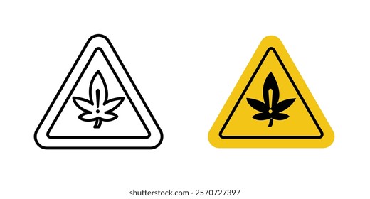 Cannabis packaging warning signs vectors set in black and red colors on white background.