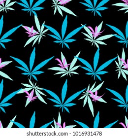 cannabis pattern abstract on black background bright color print for clothing sewing business