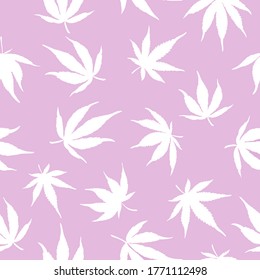 Patrón de cannabis en el fondo rosado. Textura moderna sin fisuras para el diseño textil y la impresión .Vector ilustración 