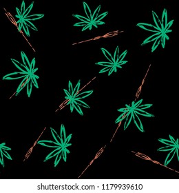 cannabis pattern seamless leaves nature on black background print fabric printing covers printing on plastic on T-shirts clothes for men and women