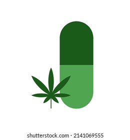 Icono del vector de la píldora de cannabis sobre fondo blanco