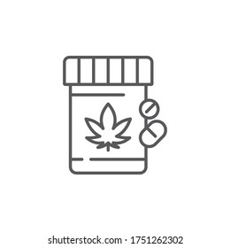 Cannabis Pillen Flasche, Vektorsymbol einzeln auf weißem Hintergrund